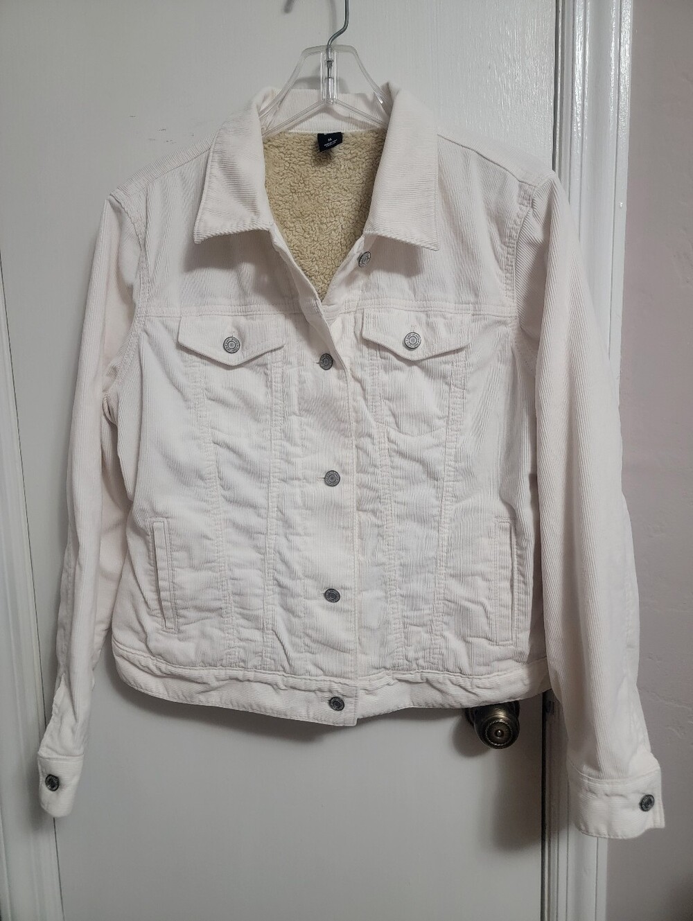 GAP off-white sherpa-lined corduroy jean jacket